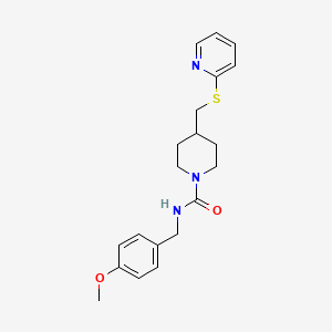 molecular formula C20H25N3O2S B2917814 N-(4-methoxybenzyl)-4-((pyridin-2-ylthio)methyl)piperidine-1-carboxamide CAS No. 1421525-82-7