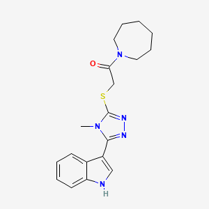 molecular formula C19H23N5OS B2917861 2-((5-(1H-indol-3-yl)-4-methyl-4H-1,2,4-triazol-3-yl)thio)-1-(azepan-1-yl)ethanone CAS No. 852142-05-3
