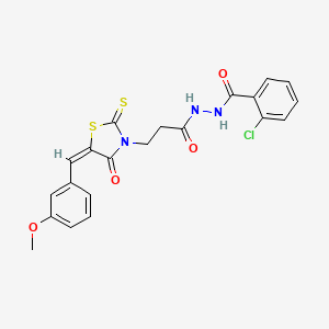 B2917873 (E)-2-chloro-N'-(3-(5-(3-methoxybenzylidene)-4-oxo-2-thioxothiazolidin-3-yl)propanoyl)benzohydrazide CAS No. 300827-16-1