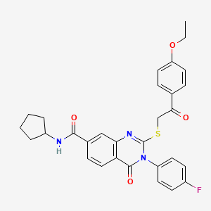 molecular formula C30H28FN3O4S B2917959 N-cyclopentyl-2-((2-(4-ethoxyphenyl)-2-oxoethyl)thio)-3-(4-fluorophenyl)-4-oxo-3,4-dihydroquinazoline-7-carboxamide CAS No. 1113138-32-1