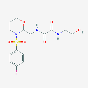 molecular formula C15H20FN3O6S B2917962 N'-{[3-(4-fluorobenzenesulfonyl)-1,3-oxazinan-2-yl]methyl}-N-(2-hydroxyethyl)ethanediamide CAS No. 869071-40-9
