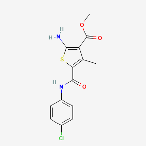 molecular formula C14H13ClN2O3S B2917964 Methyl 2-amino-5-[(4-chlorophenyl)carbamoyl]-4-methylthiophene-3-carboxylate CAS No. 350989-63-8
