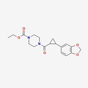 molecular formula C18H22N2O5 B2917982 Ethyl 4-(2-(benzo[d][1,3]dioxol-5-yl)cyclopropanecarbonyl)piperazine-1-carboxylate CAS No. 1219905-84-6