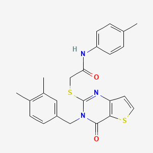 molecular formula C24H23N3O2S2 B2917993 2-({3-[(3,4-dimethylphenyl)methyl]-4-oxo-3H,4H-thieno[3,2-d]pyrimidin-2-yl}sulfanyl)-N-(4-methylphenyl)acetamide CAS No. 1252902-97-8