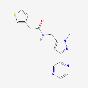 molecular formula C15H15N5OS B2918004 N-((1-methyl-3-(pyrazin-2-yl)-1H-pyrazol-5-yl)methyl)-2-(thiophen-3-yl)acetamide CAS No. 2034602-67-8