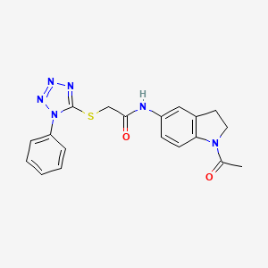 molecular formula C19H18N6O2S B2918006 N-(1-acetylindolin-5-yl)-2-((1-phenyl-1H-tetrazol-5-yl)thio)acetamide CAS No. 670269-78-0