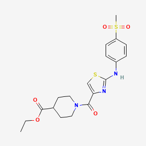 molecular formula C19H23N3O5S2 B2918010 Ethyl 1-(2-((4-(methylsulfonyl)phenyl)amino)thiazole-4-carbonyl)piperidine-4-carboxylate CAS No. 1170250-81-3