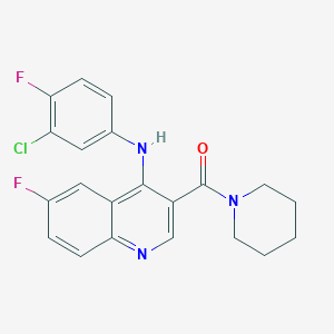 molecular formula C21H18ClF2N3O B2918035 (4-((3-Chloro-4-fluorophenyl)amino)-6-fluoroquinolin-3-yl)(piperidin-1-yl)methanone CAS No. 1190021-93-2