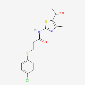 molecular formula C15H15ClN2O2S2 B2918041 N-(5-acetyl-4-methylthiazol-2-yl)-3-((4-chlorophenyl)thio)propanamide CAS No. 895475-94-2