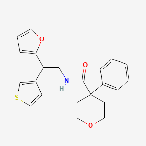 molecular formula C22H23NO3S B2918088 N-[2-(furan-2-yl)-2-(thiophen-3-yl)ethyl]-4-phenyloxane-4-carboxamide CAS No. 2097935-73-2