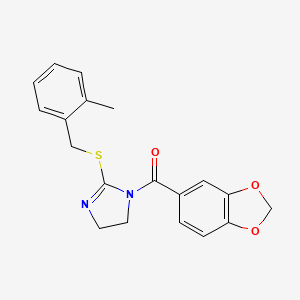 molecular formula C19H18N2O3S B2918102 benzo[d][1,3]dioxol-5-yl(2-((2-methylbenzyl)thio)-4,5-dihydro-1H-imidazol-1-yl)methanone CAS No. 851801-12-2