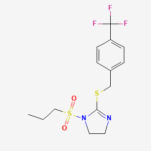 molecular formula C14H17F3N2O2S2 B2918120 1-(propane-1-sulfonyl)-2-({[4-(trifluoromethyl)phenyl]methyl}sulfanyl)-4,5-dihydro-1H-imidazole CAS No. 868218-25-1