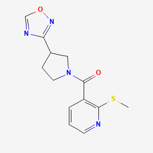 molecular formula C13H14N4O2S B2918139 (3-(1,2,4-Oxadiazol-3-yl)pyrrolidin-1-yl)(2-(methylthio)pyridin-3-yl)methanone CAS No. 2034410-85-8
