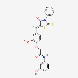 molecular formula C25H20N2O5S2 B2918200 N-(3-HYDROXYPHENYL)-2-(2-METHOXY-4-{[(5Z)-4-OXO-3-PHENYL-2-SULFANYLIDENE-1,3-THIAZOLIDIN-5-YLIDENE]METHYL}PHENOXY)ACETAMIDE CAS No. 540763-03-9