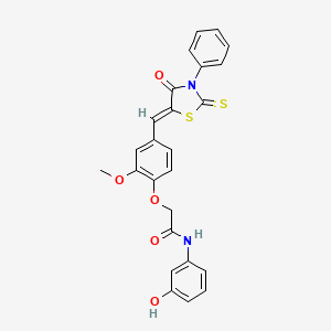 N-(3-hydroxyphenyl)-2-[2-methoxy-4-[(Z)-(4-oxo-3-phenyl-2-sulfanylidene-1,3-thiazolidin-5-ylidene)methyl]phenoxy]acetamide