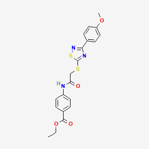 molecular formula C20H19N3O4S2 B2918203 Ethyl 4-(2-((3-(4-methoxyphenyl)-1,2,4-thiadiazol-5-yl)thio)acetamido)benzoate CAS No. 864922-49-6