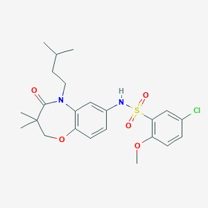 molecular formula C23H29ClN2O5S B2918206 5-chloro-N-(5-isopentyl-3,3-dimethyl-4-oxo-2,3,4,5-tetrahydrobenzo[b][1,4]oxazepin-7-yl)-2-methoxybenzenesulfonamide CAS No. 922134-31-4
