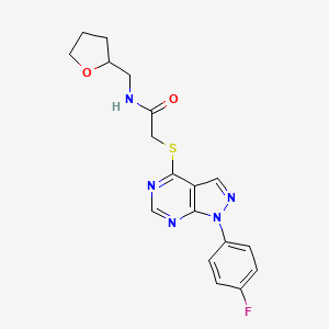 molecular formula C18H18FN5O2S B2918264 2-{[1-(4-fluorophenyl)-1H-pyrazolo[3,4-d]pyrimidin-4-yl]sulfanyl}-N-[(oxolan-2-yl)methyl]acetamide CAS No. 872856-78-5