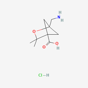 molecular formula C9H16ClNO3 B2918322 1-(Aminomethyl)-3,3-dimethyl-2-oxabicyclo[2.1.1]hexane-4-carboxylic acid hydrochloride CAS No. 2228807-95-0