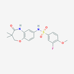 molecular formula C18H19FN2O5S B2918326 N-(3,3-dimethyl-4-oxo-2,3,4,5-tetrahydrobenzo[b][1,4]oxazepin-7-yl)-3-fluoro-4-methoxybenzenesulfonamide CAS No. 922058-19-3