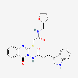 molecular formula C26H27N5O4S B2918330 3-(1H-indol-3-yl)-N-[4-oxo-2-[2-oxo-2-(oxolan-2-ylmethylamino)ethyl]sulfanylquinazolin-3-yl]propanamide CAS No. 443354-48-1