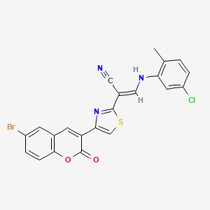 molecular formula C22H13BrClN3O2S B2918356 (2E)-2-[4-(6-bromo-2-oxo-2H-chromen-3-yl)-1,3-thiazol-2-yl]-3-[(5-chloro-2-methylphenyl)amino]prop-2-enenitrile CAS No. 683258-06-2