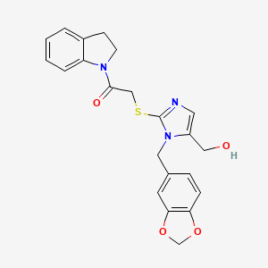 2-((1-(benzo[d][1,3]dioxol-5-ylmethyl)-5-(hydroxymethyl)-1H-imidazol-2-yl)thio)-1-(indolin-1-yl)ethanone
