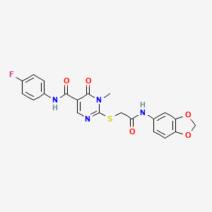 2-((2-(benzo[d][1,3]dioxol-5-ylamino)-2-oxoethyl)thio)-N-(4-fluorophenyl)-1-methyl-6-oxo-1,6-dihydropyrimidine-5-carboxamide