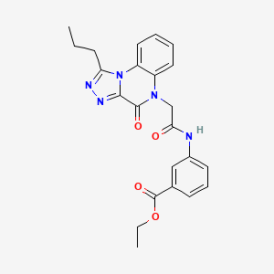 molecular formula C23H23N5O4 B2918400 ethyl 3-(2-{4-oxo-1-propyl-4H,5H-[1,2,4]triazolo[4,3-a]quinoxalin-5-yl}acetamido)benzoate CAS No. 1261002-52-1
