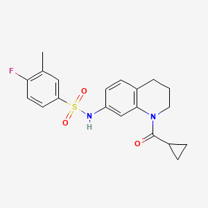 molecular formula C20H21FN2O3S B2918439 N-(1-cyclopropanecarbonyl-1,2,3,4-tetrahydroquinolin-7-yl)-4-fluoro-3-methylbenzene-1-sulfonamide CAS No. 898439-40-2