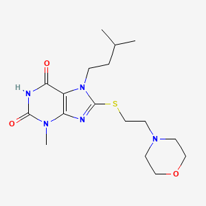 molecular formula C17H27N5O3S B2918488 7-isopentyl-3-methyl-8-((2-morpholinoethyl)thio)-1H-purine-2,6(3H,7H)-dione CAS No. 489464-59-7