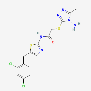 molecular formula C15H14Cl2N6OS2 B2918522 2-((4-amino-5-methyl-4H-1,2,4-triazol-3-yl)thio)-N-(5-(2,4-dichlorobenzyl)thiazol-2-yl)acetamide CAS No. 780818-74-8