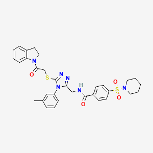 N-((5-((2-(indolin-1-yl)-2-oxoethyl)thio)-4-(m-tolyl)-4H-1,2,4-triazol-3-yl)methyl)-4-(piperidin-1-ylsulfonyl)benzamide