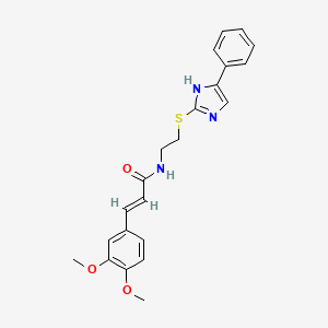 molecular formula C22H23N3O3S B2918542 (E)-3-(3,4-dimethoxyphenyl)-N-(2-((5-phenyl-1H-imidazol-2-yl)thio)ethyl)acrylamide CAS No. 886899-42-9