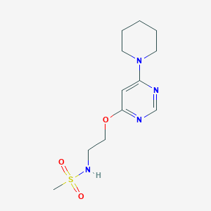 molecular formula C12H20N4O3S B2918553 N-(2-((6-(piperidin-1-yl)pyrimidin-4-yl)oxy)ethyl)methanesulfonamide CAS No. 1208897-16-8