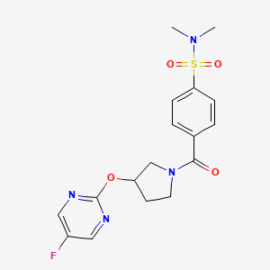 molecular formula C17H19FN4O4S B2918554 4-(3-((5-fluoropyrimidin-2-yl)oxy)pyrrolidine-1-carbonyl)-N,N-dimethylbenzenesulfonamide CAS No. 2034500-51-9