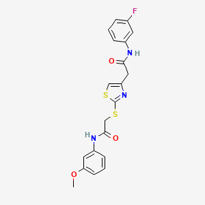 molecular formula C20H18FN3O3S2 B2918563 N-(3-fluorophenyl)-2-(2-((2-((3-methoxyphenyl)amino)-2-oxoethyl)thio)thiazol-4-yl)acetamide CAS No. 941892-33-7