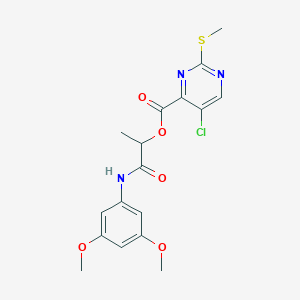 molecular formula C17H18ClN3O5S B2918565 1-[(3,5-Dimethoxyphenyl)carbamoyl]ethyl 5-chloro-2-(methylsulfanyl)pyrimidine-4-carboxylate CAS No. 1090796-37-4