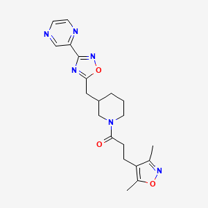 molecular formula C20H24N6O3 B2918567 3-(3,5-dimethyl-1,2-oxazol-4-yl)-1-(3-{[3-(pyrazin-2-yl)-1,2,4-oxadiazol-5-yl]methyl}piperidin-1-yl)propan-1-one CAS No. 1706307-87-0