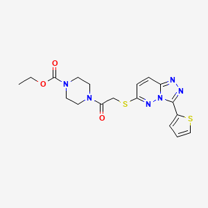 molecular formula C18H20N6O3S2 B2918589 Ethyl 4-(2-((3-(thiophen-2-yl)-[1,2,4]triazolo[4,3-b]pyridazin-6-yl)thio)acetyl)piperazine-1-carboxylate CAS No. 868966-37-4