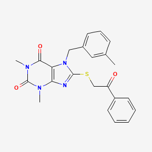 molecular formula C23H22N4O3S B2918603 1,3-dimethyl-7-(3-methylbenzyl)-8-((2-oxo-2-phenylethyl)thio)-1H-purine-2,6(3H,7H)-dione CAS No. 371134-23-5