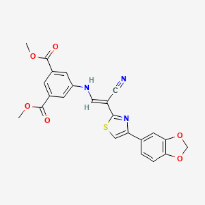 molecular formula C23H17N3O6S B2918623 (E)-dimethyl 5-((2-(4-(benzo[d][1,3]dioxol-5-yl)thiazol-2-yl)-2-cyanovinyl)amino)isophthalate CAS No. 799771-42-9