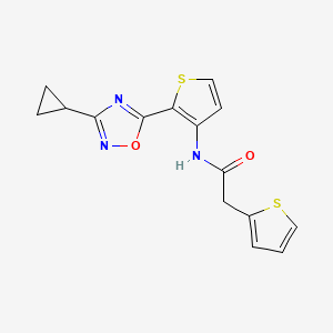 molecular formula C15H13N3O2S2 B2918646 N-(2-(3-cyclopropyl-1,2,4-oxadiazol-5-yl)thiophen-3-yl)-2-(thiophen-2-yl)acetamide CAS No. 1798526-03-0