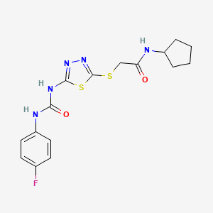molecular formula C16H18FN5O2S2 B2918693 N-cyclopentyl-2-[(5-{[(4-fluorophenyl)carbamoyl]amino}-1,3,4-thiadiazol-2-yl)sulfanyl]acetamide CAS No. 886936-26-1