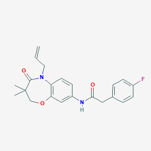 molecular formula C22H23FN2O3 B2918698 N-(5-allyl-3,3-dimethyl-4-oxo-2,3,4,5-tetrahydrobenzo[b][1,4]oxazepin-8-yl)-2-(4-fluorophenyl)acetamide CAS No. 921869-27-4
