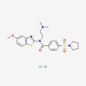 molecular formula C23H29ClN4O4S2 B2918743 N-(2-(dimethylamino)ethyl)-N-(5-methoxybenzo[d]thiazol-2-yl)-4-(pyrrolidin-1-ylsulfonyl)benzamide hydrochloride CAS No. 1216380-63-0