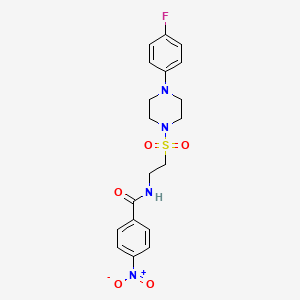 molecular formula C19H21FN4O5S B2918757 N-(2-((4-(4-fluorophenyl)piperazin-1-yl)sulfonyl)ethyl)-4-nitrobenzamide CAS No. 897618-75-6