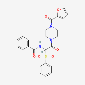 molecular formula C24H23N3O6S B2918878 N-[1-(benzenesulfonyl)-2-[4-(furan-2-carbonyl)piperazin-1-yl]-2-oxoethyl]benzamide CAS No. 1025032-64-7