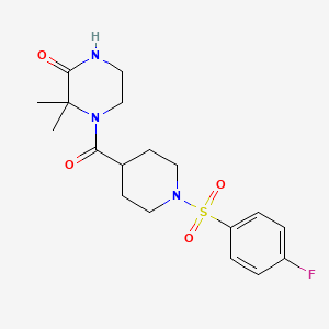 B2918913 4-(1-((4-Fluorophenyl)sulfonyl)piperidine-4-carbonyl)-3,3-dimethylpiperazin-2-one CAS No. 946313-54-8
