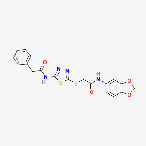 molecular formula C19H16N4O4S2 B2919013 N-(2H-1,3-benzodioxol-5-yl)-2-{[5-(2-phenylacetamido)-1,3,4-thiadiazol-2-yl]sulfanyl}acetamide CAS No. 868974-76-9